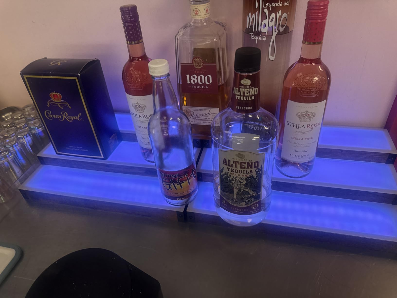 2-Pack 16'' LED Lighted Liquor Display, 3-Tier 32Inch Total Bar Shelves for Liquor Bottle, Illuminated Home Bar Shelf with RF & App Control, 7 Colors, Music Sync& 1-4H Timming, Light-Up Whiskey Rack customer photo 1