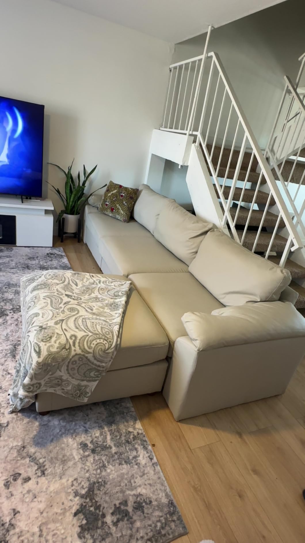 EASE MOOSE Faux Leather Couch, U Shaped Modular Sectional Sofa, Beige | Pet-Friendly Faux Leather, Oversized Deep Seat, Easy to Clean, Solid Wood Frame, Easy Assembly, Scratch Resistant customer photo 1