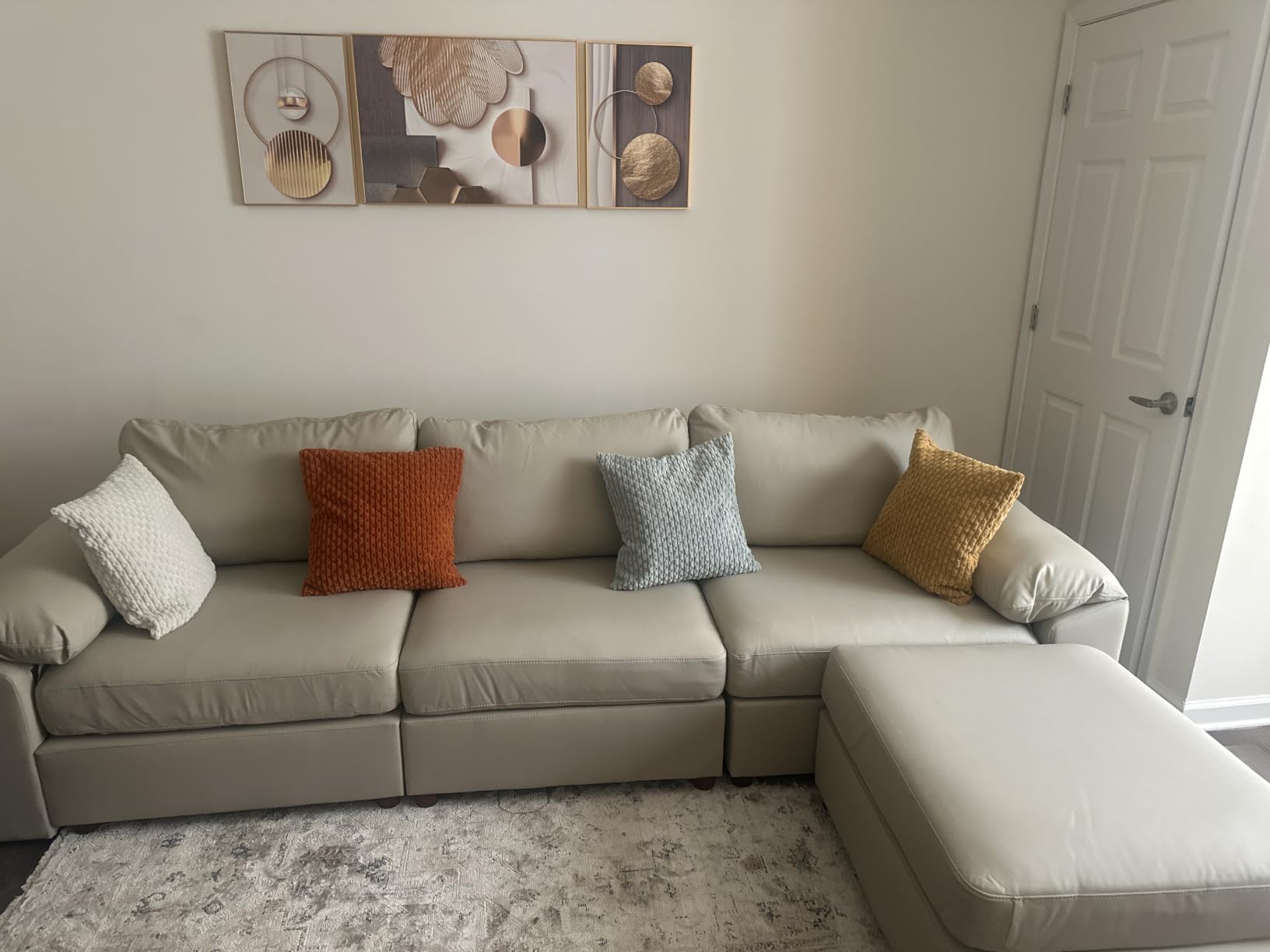 EASE MOOSE Faux Leather Couch, U Shaped Modular Sectional Sofa, Beige | Pet-Friendly Faux Leather, Oversized Deep Seat, Easy to Clean, Solid Wood Frame, Easy Assembly, Scratch Resistant customer photo 2