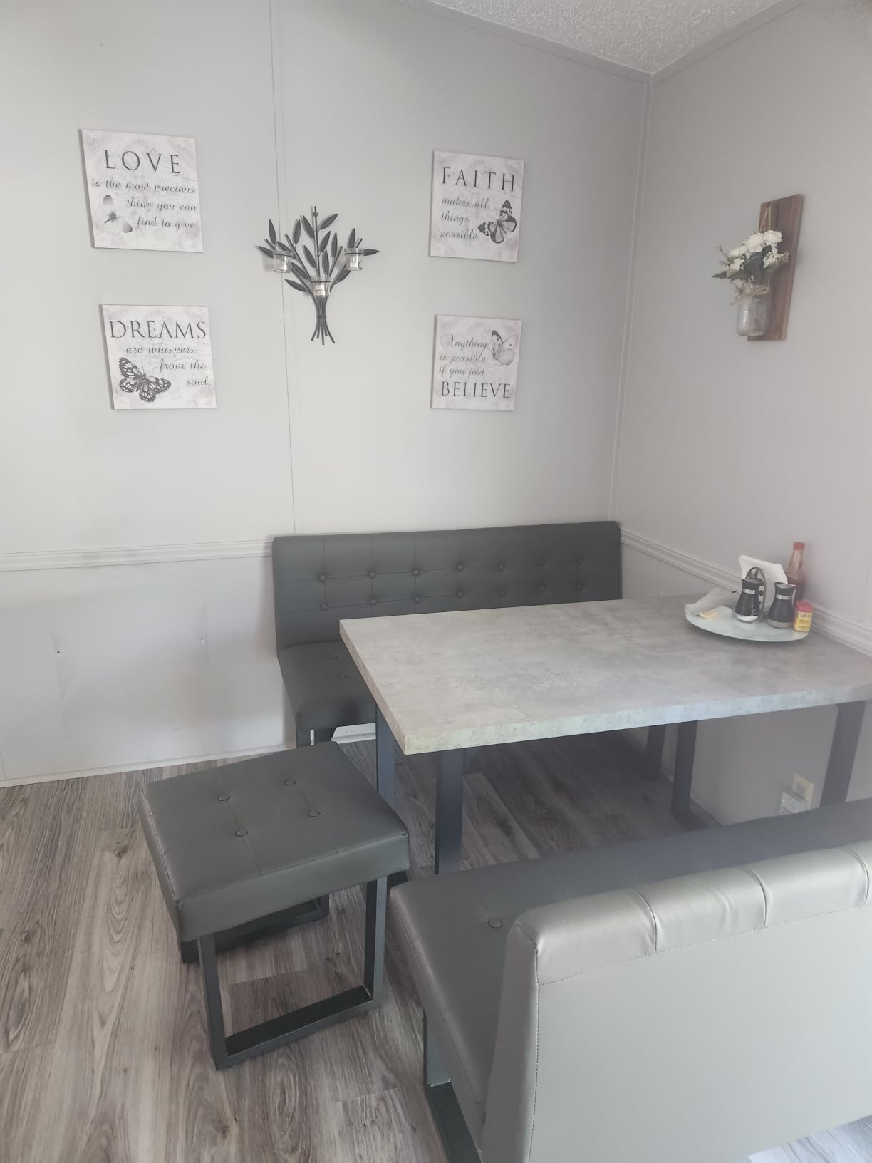 XIAO WEI Corner Dining Table Set for Small Spaces, 72 Inch Breakfast Nook with Storage Banquette, 5 Piece Dining Set with Upholstered Bench, Modern Grey customer photo 2