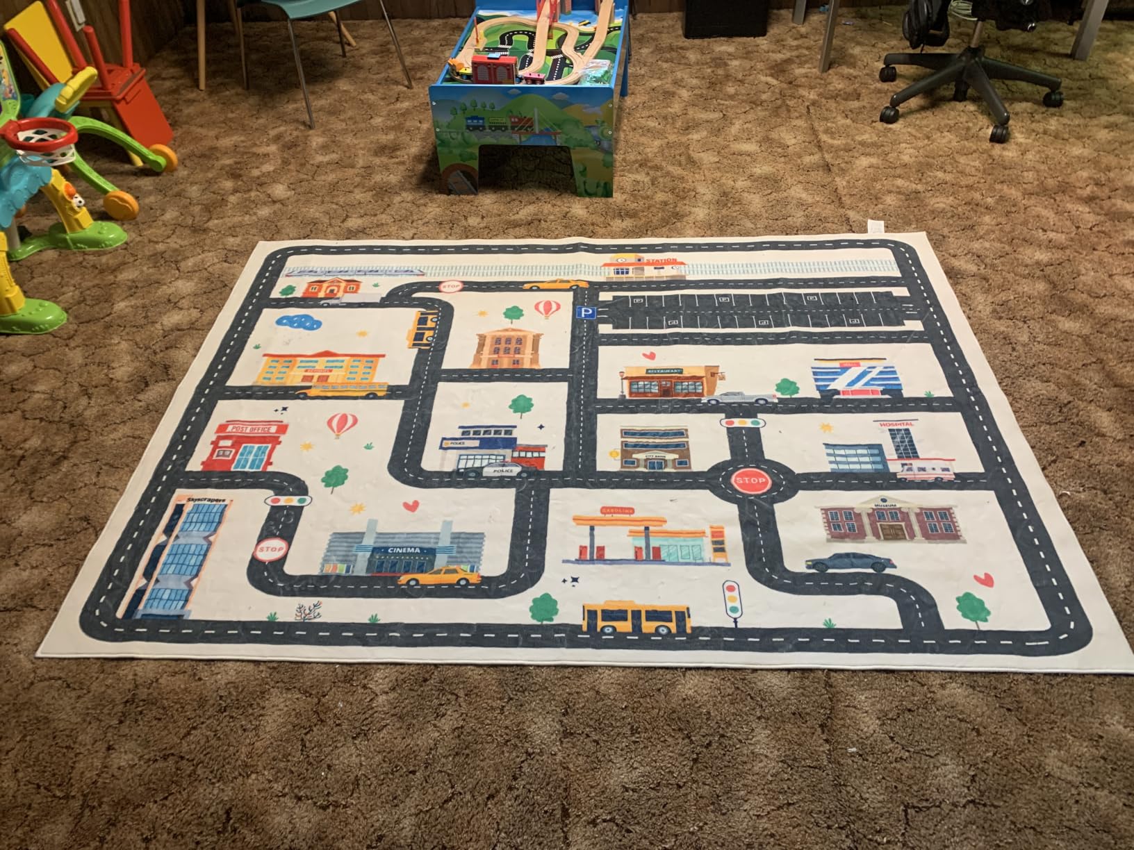 Nayoroom Kids Car Road Playroom Rug, Faux Wool City Map, Non-Slip, 5 x 7 ft | Interactive city road map; Car-friendly routes; Soft faux wool surface; Non-slip backing; Easy-care room accent customer photo 1