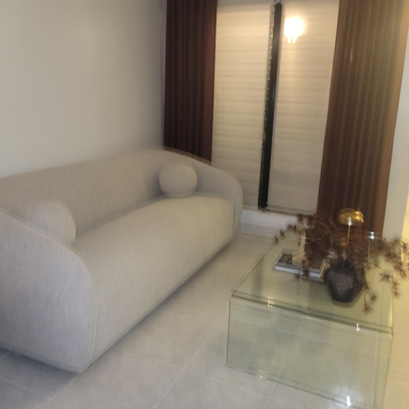 Modway Holland 85 Inch Minimalist Curved Back Sofa in Taupe - Chenille Fabric Sofa with Ball Throw Pillows and Wood Feet - Modern 3-Seater Couch for Living Room customer photo 1