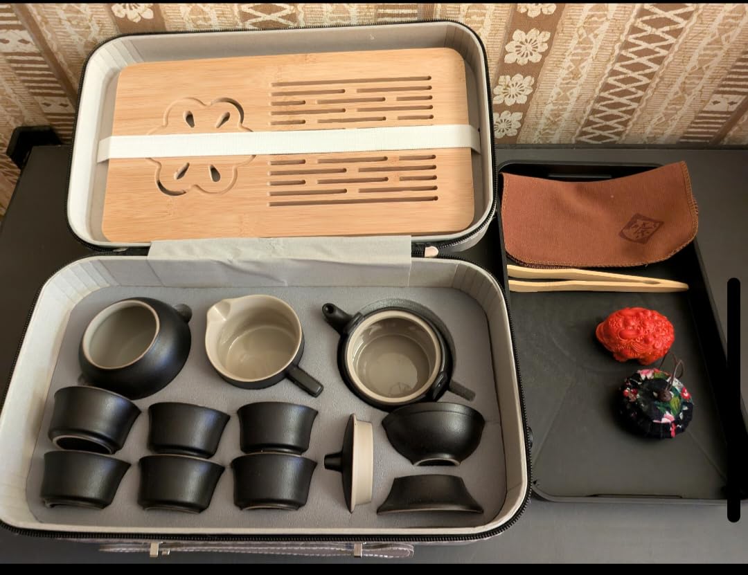 ICHAG 14-Piece Chinese Gongfu Tea Set, Yangzhi Jade Porcelain Gaiwan Tea Set with Anti-Mold Resin Tray & Color-Changing Tea Pet, Portable Travel Kit for Home, Office, Camping, Gift for Tea Lovers customer photo 2