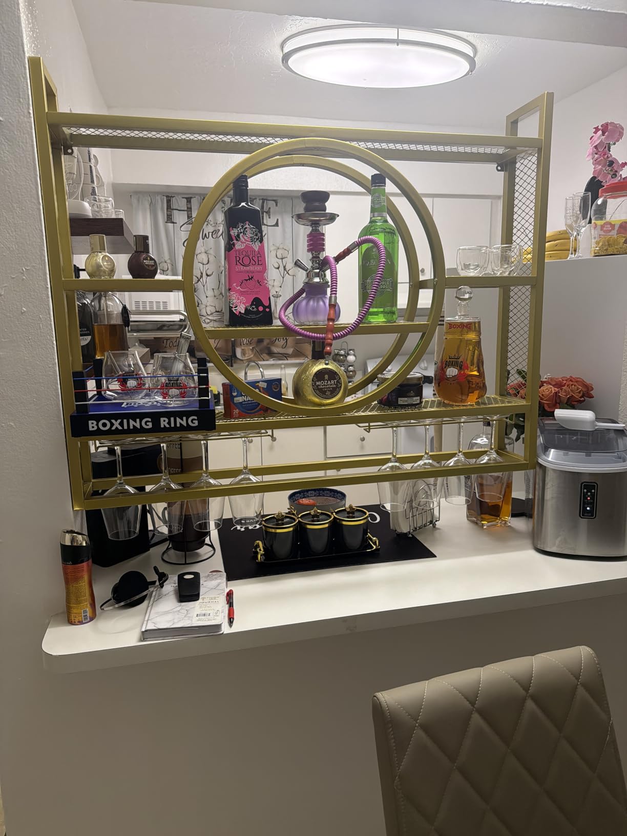 Wine Rack Wall Mounted with LED Light, Bar Liquor Shelf, Black, 100*80*15 customer photo 2