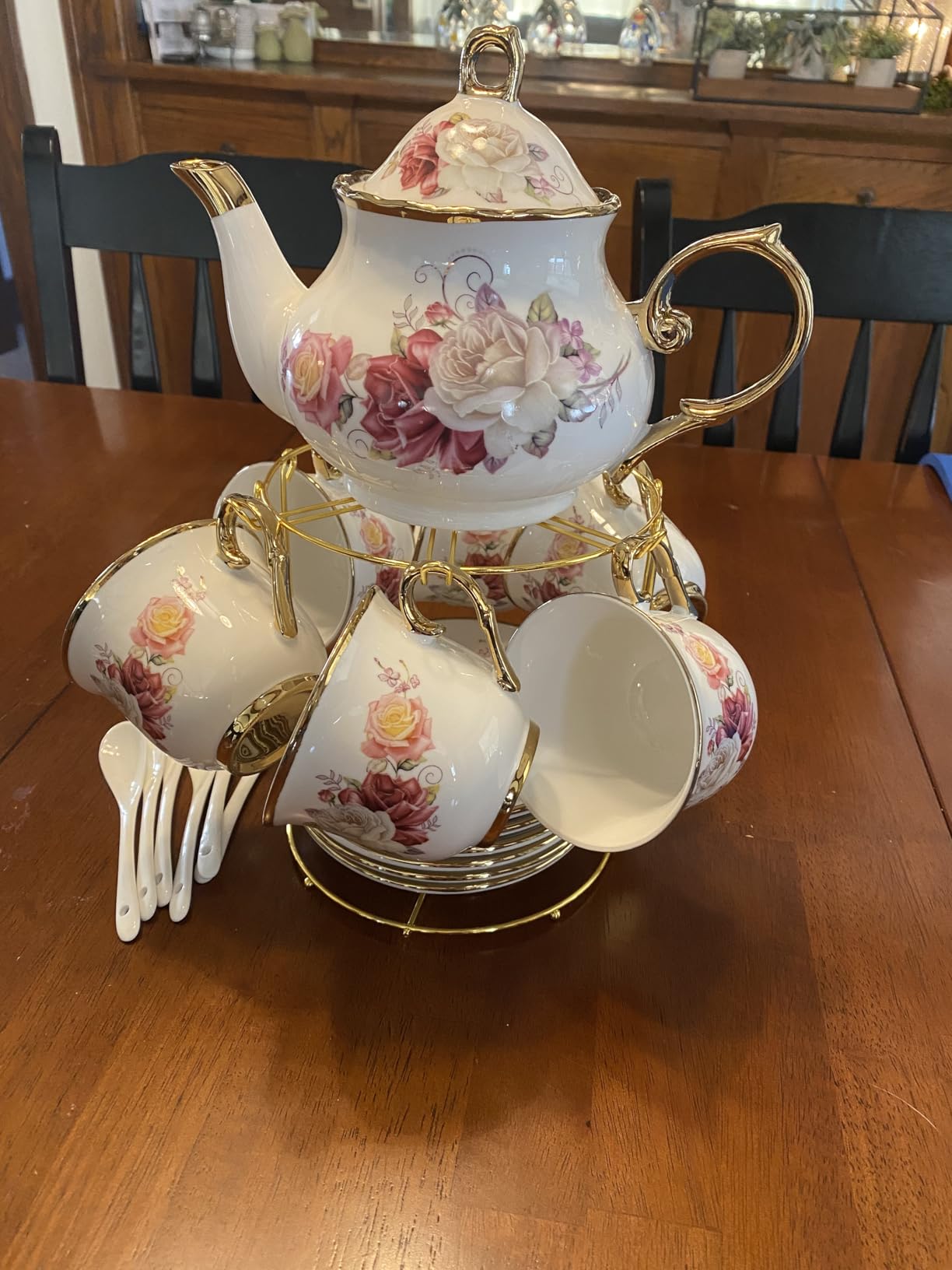 20-Pieces Porcelain Tea Sets For Women, Tea Set For Adult with Golden Metal Rack, Tea Gift Sets for Home & Party (012) customer photo 2