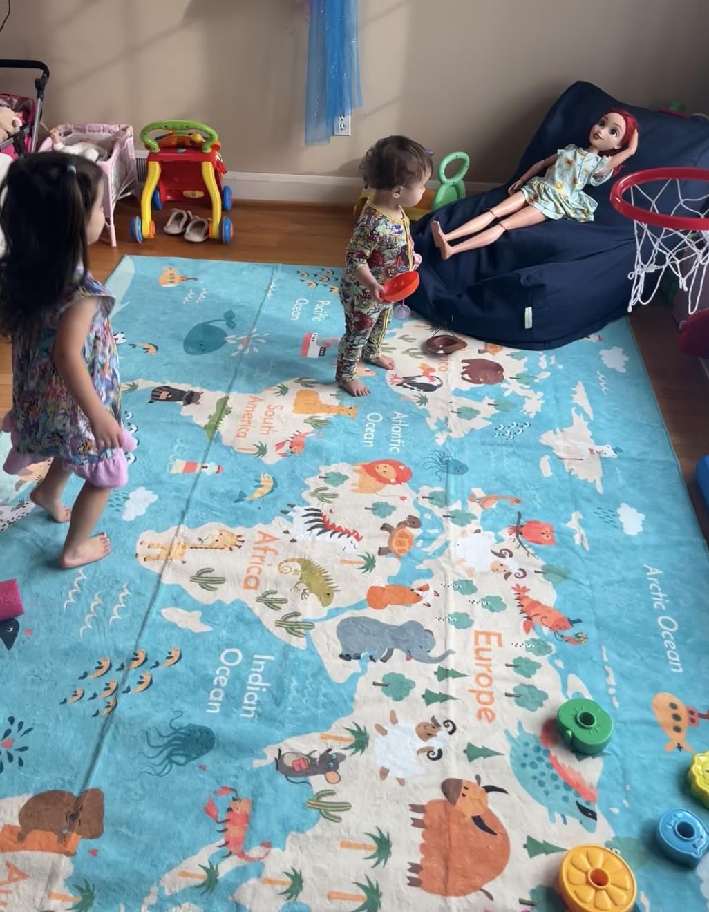 Hazo Haus Washable Kids Playroom Rug - 5x7 Play Rug for Preschool Toddlers, Girls, Educational with Cute Animals - Non-Slip, Stain Resistant, Soft & Safe customer photo 1