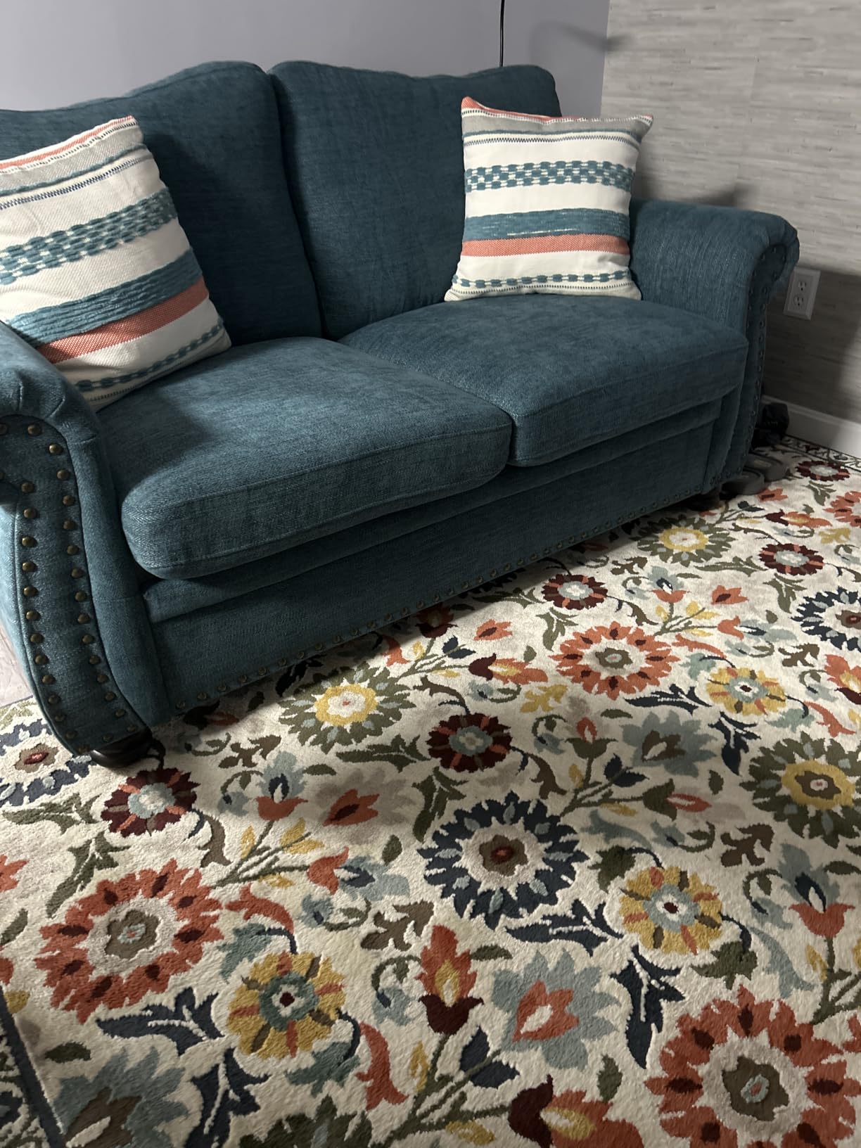 ONBRILL Nailhead Sofa, 66 Inch Small Chenille Couch with Rolled Arms, Brown customer photo 1