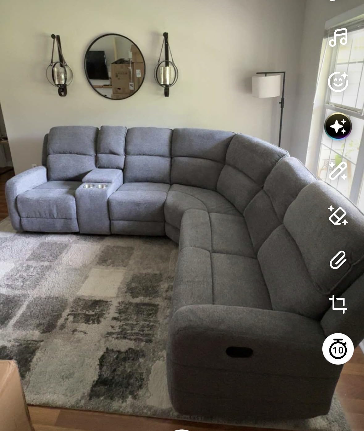 EBELLO Fabric L-Shaped Reclining Sectional Sofa Couch for Living Room, Manual Recliner Oversized Sofa, with Padded Headrest, 2 Cup Holders, Storage Space, 5-Seater Home Furniture Set, Grey customer photo 1