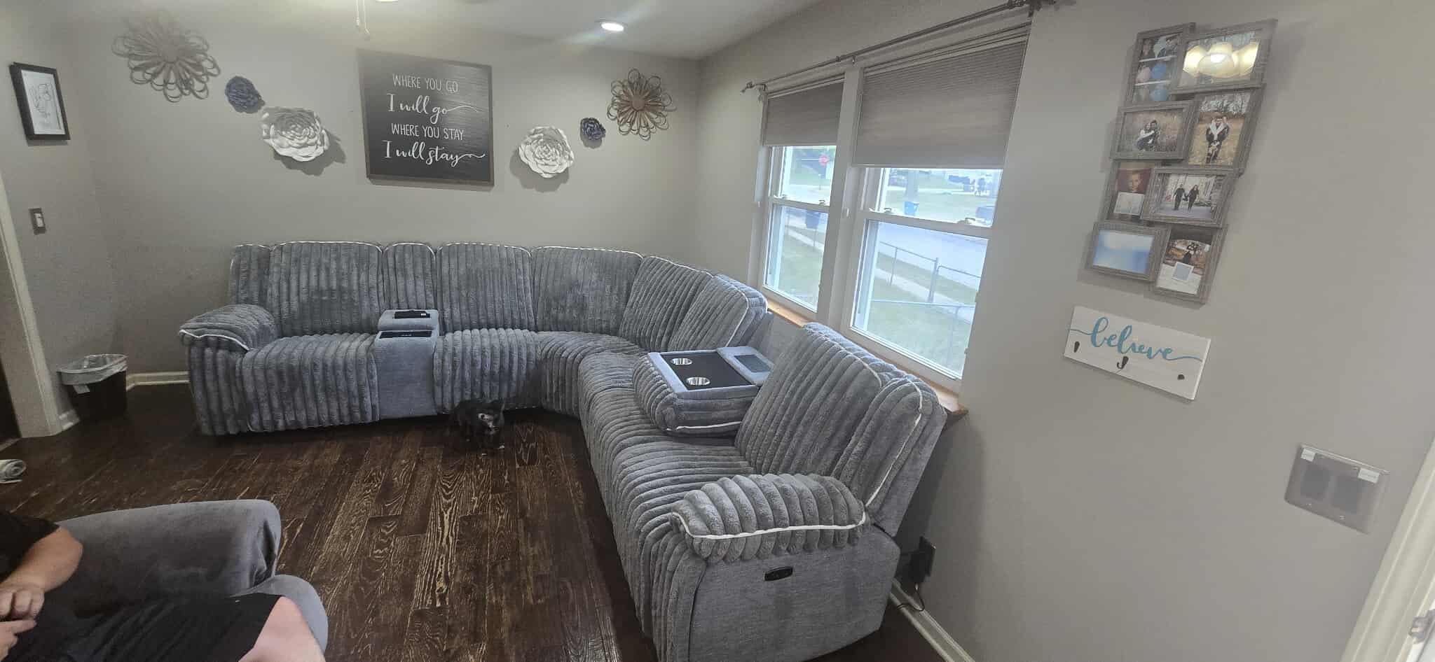 Power Electric Reclining Sectional Sofa with Wireless Charger for Living Room, Plush Faux Fur Sectional Couch with Recliner, 6 Seaters Comfy Recliner Corner Sectionals Sets with Cup Holders, Grey customer photo 2