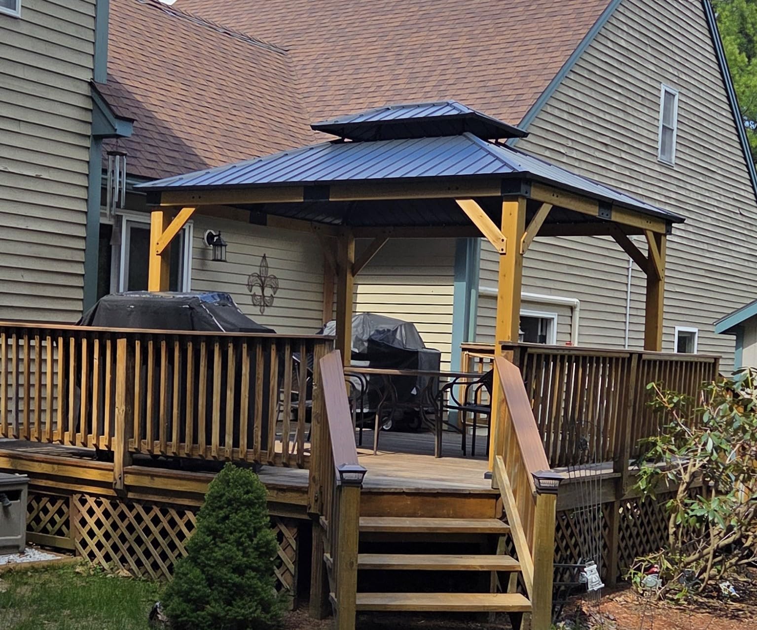Wood Gazebo 10' x 12', Cedar Gazebo with Hardtop Galvanized Steel Double Roof, Permanent Pavilion with 4.72