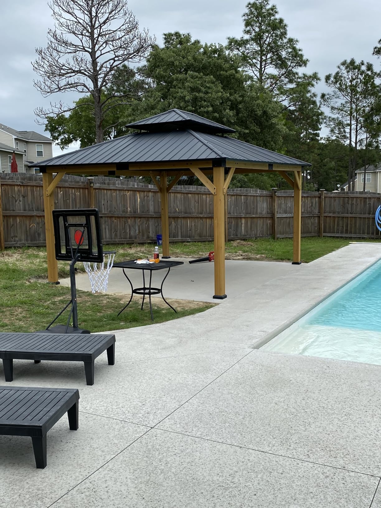 Wood Gazebo 10' x 12', Cedar Gazebo with Hardtop Galvanized Steel Double Roof, Permanent Pavilion with 4.72