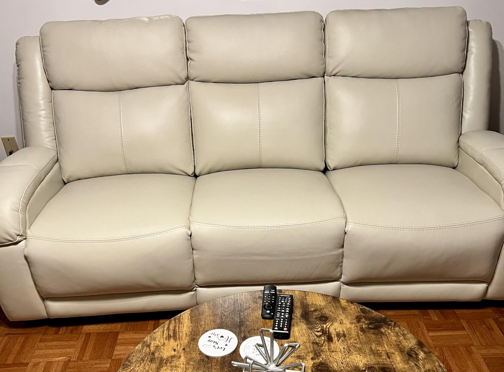 Watson & Whitely Genuine Leather Wall Hugger Power Reclining Sofa, Navy customer photo 1