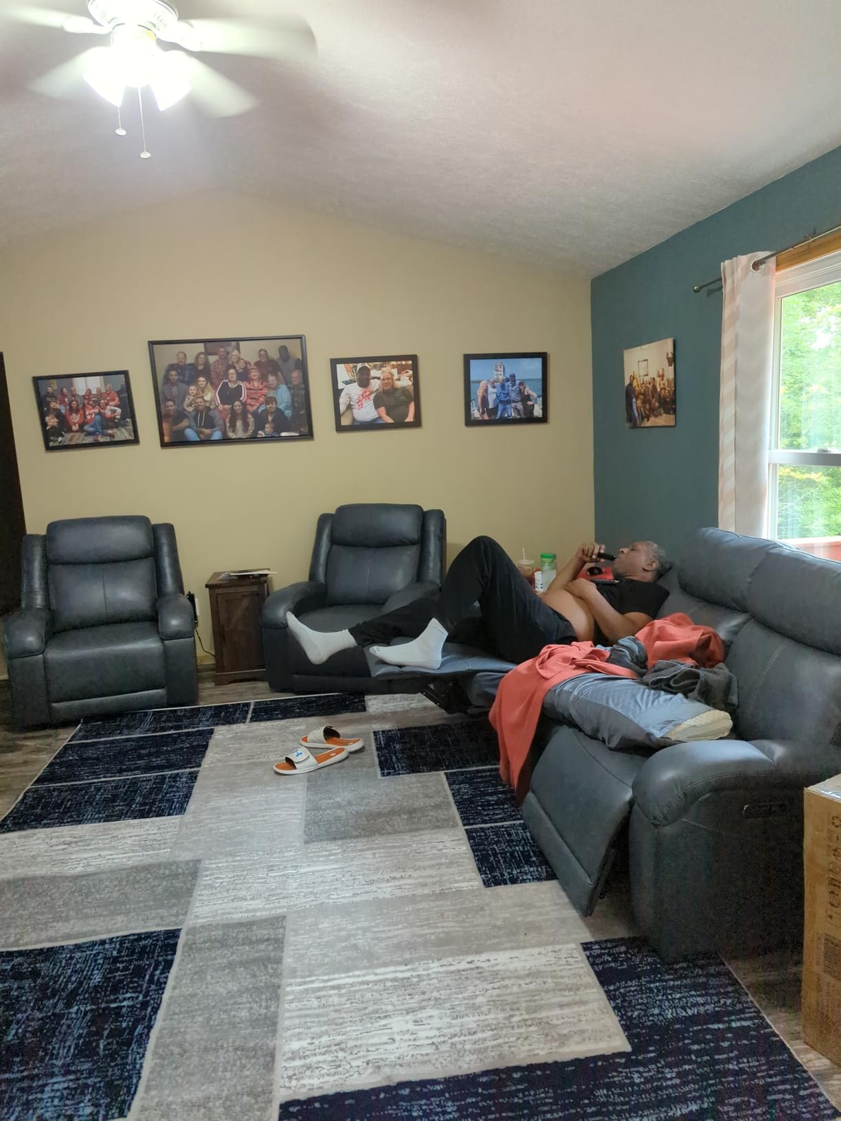 Watson & Whitely Genuine Leather Wall Hugger Power Reclining Sofa, Navy customer photo 2
