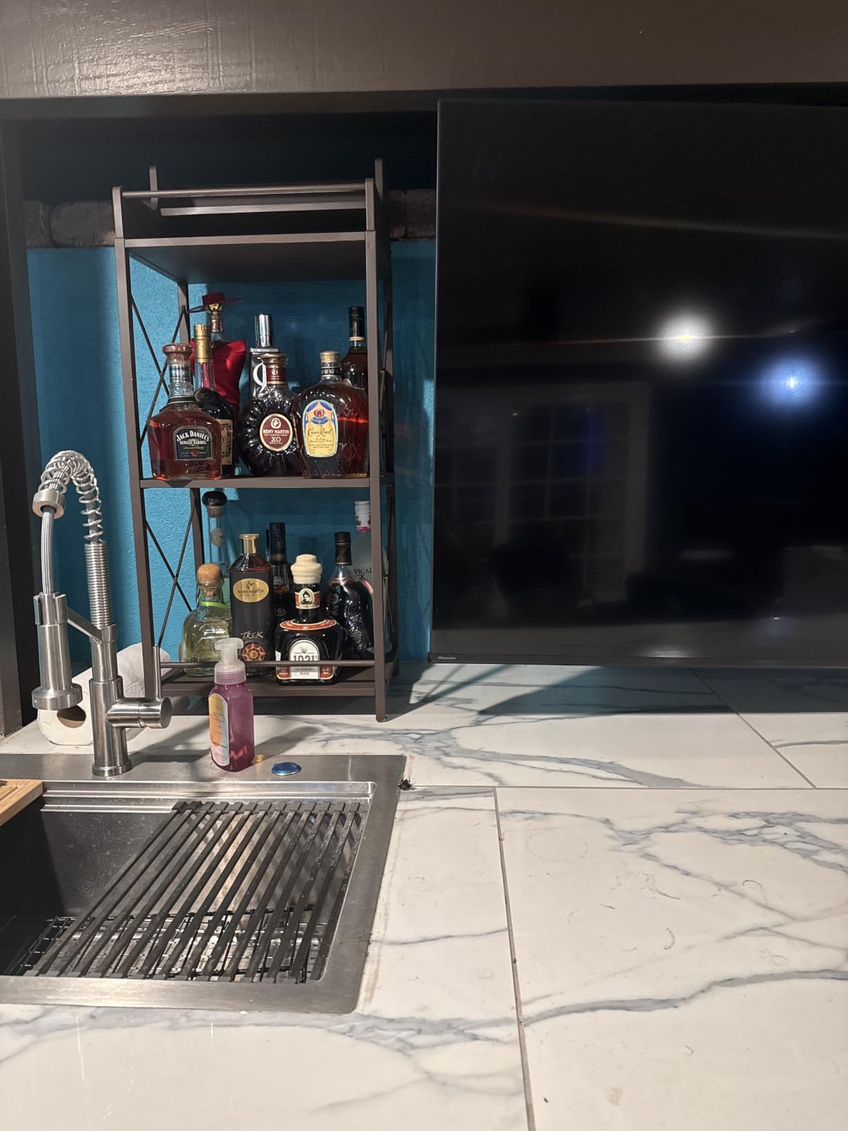 KLM Liquor Bottle Display Shelf, Brown, Liquor Cabinet Bar for Home, 4 Step, Mini Bar, Home Retro Bar Shelf Stand for Liquor Whiskey customer photo 2