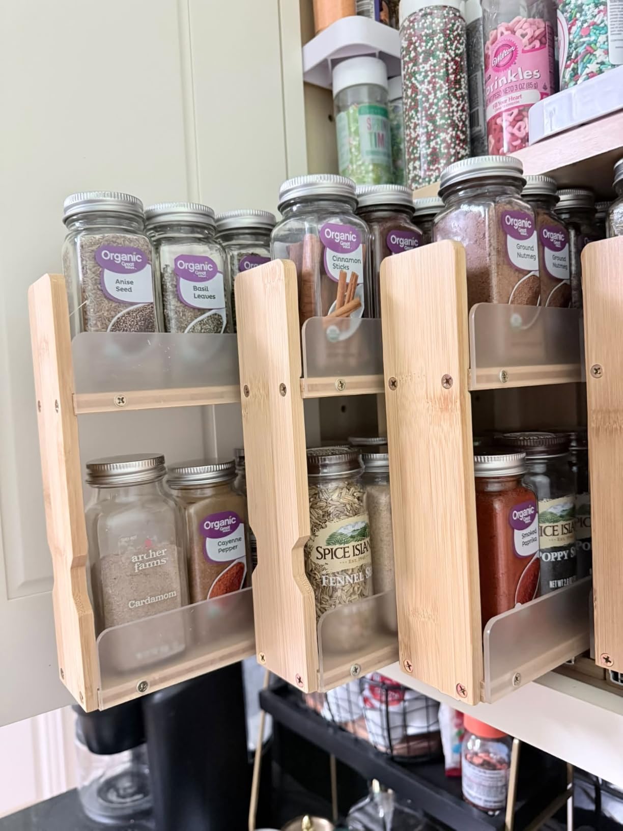 SpaceAid Bamboo Pull Out Spice Rack Organizer for Cabinet, Heavy Duty Slide Out Seasoning Kitchen Pantry Sliding Vertical Organization, 7.6
