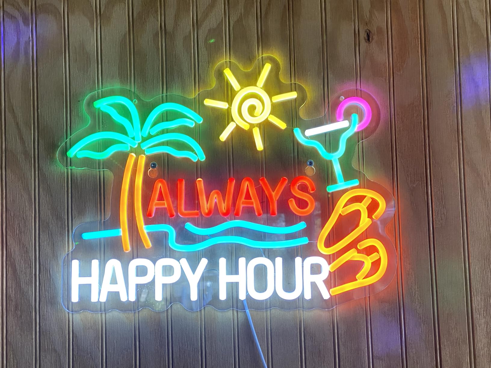 Always Happy Hour Beer Bar Neon Sign for Wall Decor Dimmable USB LED Neon Light for Home Tiki Bar Decor Man Cave Parties Gift customer photo 2