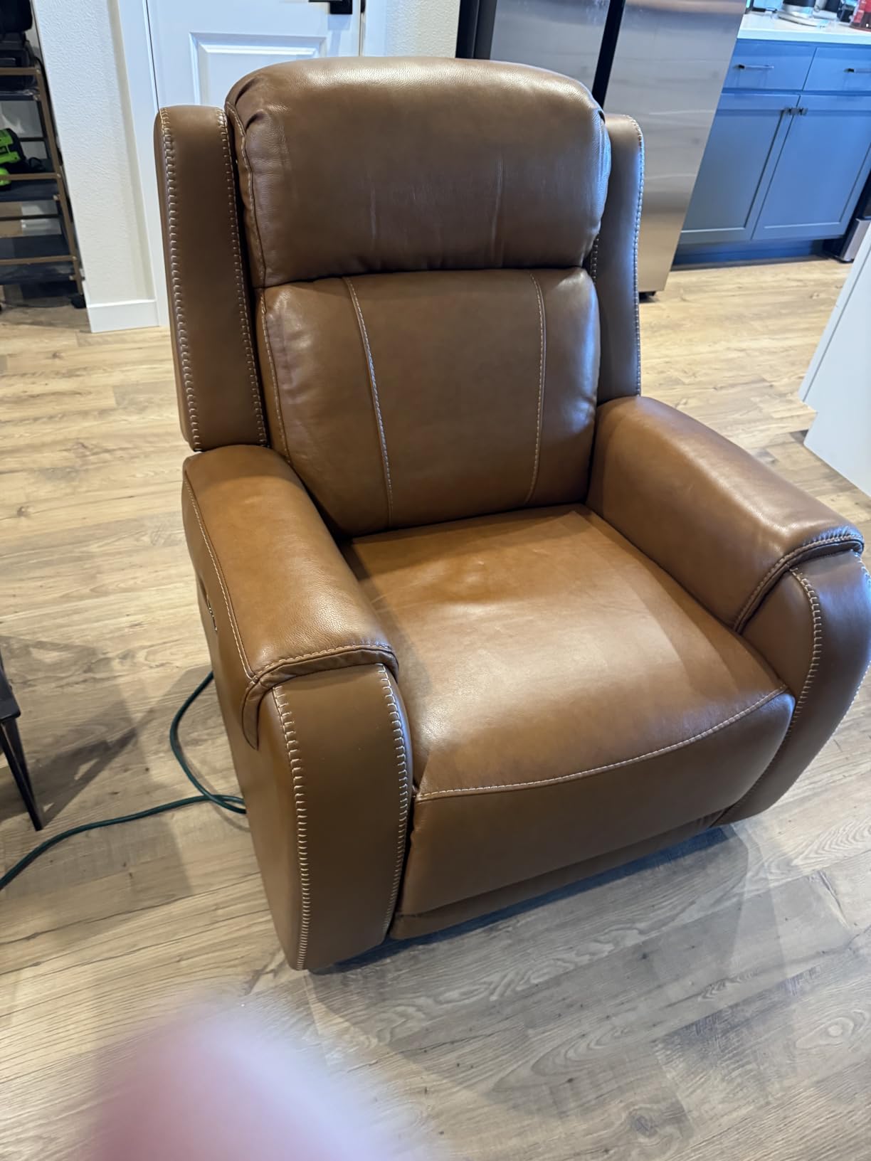 CHITA Wall Hugger Genuine Leather Power Recliner Chair, Saddle Brown | Adjustable Power Headrest, USB & Type-C Ports, Compact Electric Recliner for Small Spaces & Living Rooms & RV customer photo 2