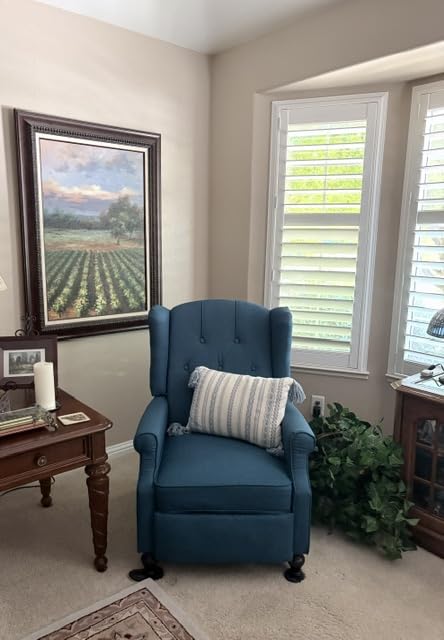 Wingback Recliner Chair with Massage and Heat, Upholstered Fabric Living Room Chair Armchair with Nailhead Trim, Push Back Recliner Chair with Remote Control (Linen, Beige) customer photo 1