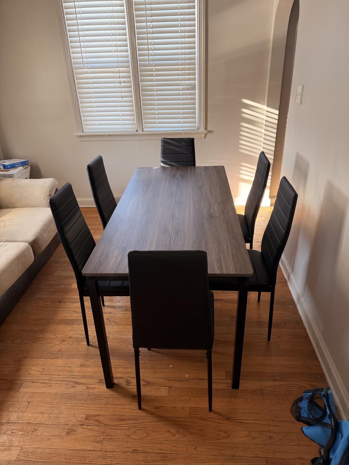 Gizoon 3-Piece Dining Table Set for 2, Kitchen Table with PU Chairs Black | Compact black 3-piece dining set perfect for apartments. Includes solid hardwood frame table and 2 ergonomic PU chairs. customer photo 1