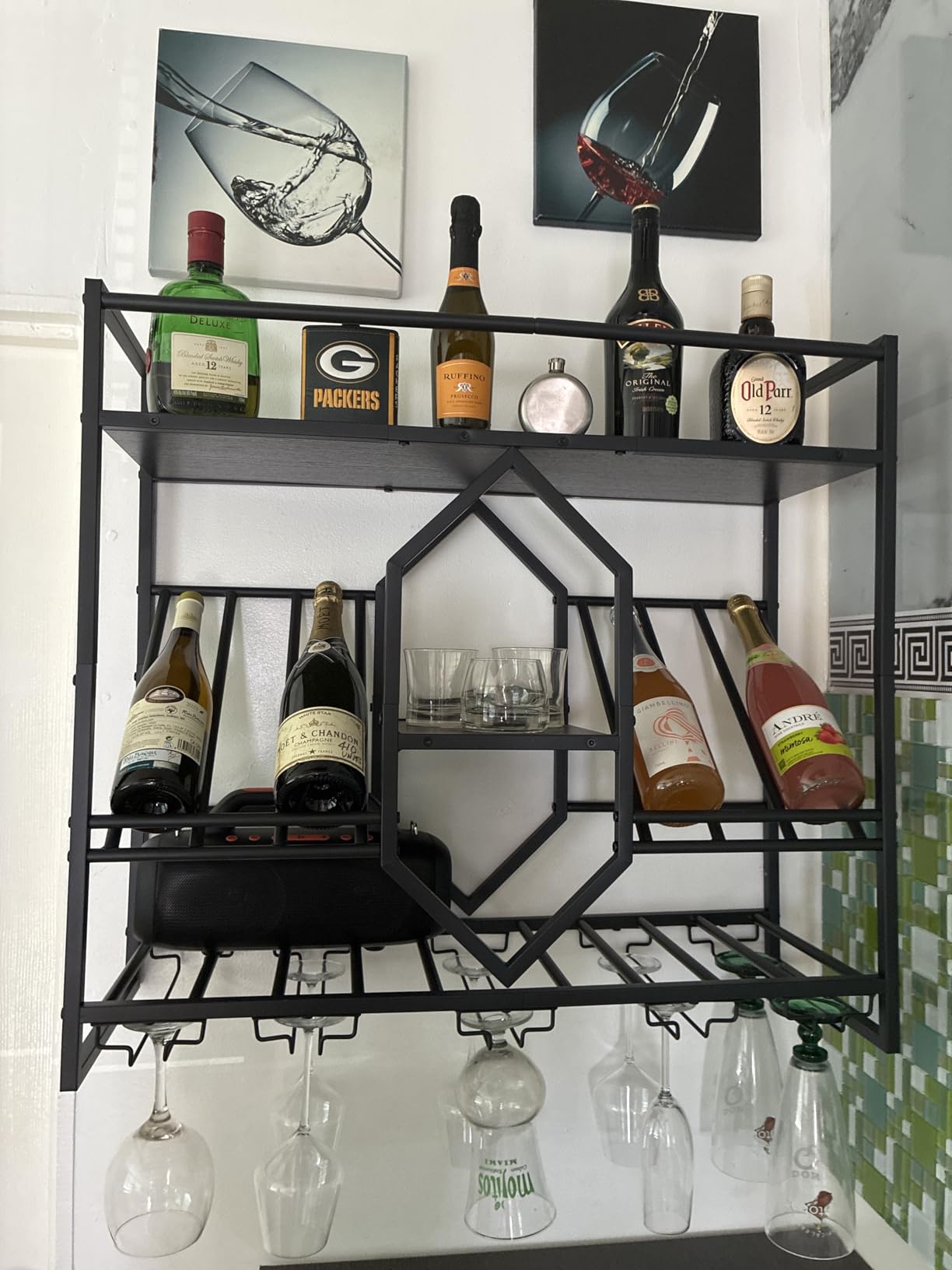 HOOBRO Wall Mounted Wine Rack with LED Light, 31.5