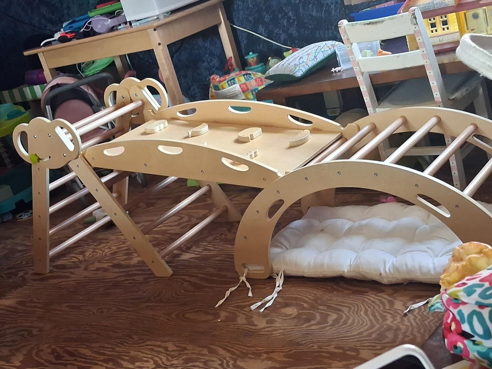 Pikler Triangle Set, Montessori 8-in-1 Climbing Set with Cushion | Wood Jungle Gym for 18M-5Y, Foldable, Reversible Animal Slide, Patent-Protected, 2.35in Gap, ASTM F963, Wood customer photo 2