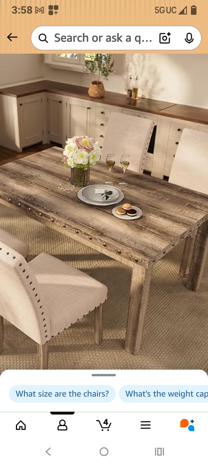 Modern Fort 5-Piece Farmhouse Dining Table Set for 4, 60