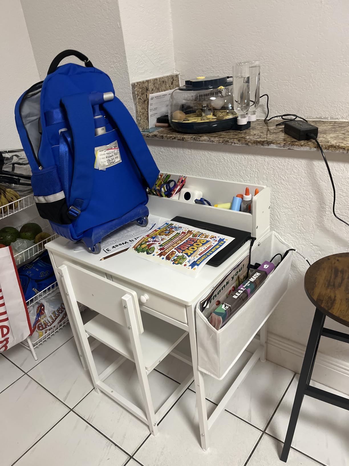 BOLUO White Kids Desk and Chair Set for 5-8 Year Old, Small Child Desk with Fabric Drawer, Children Study Table with Storage Toddler Girls Boys customer photo 1