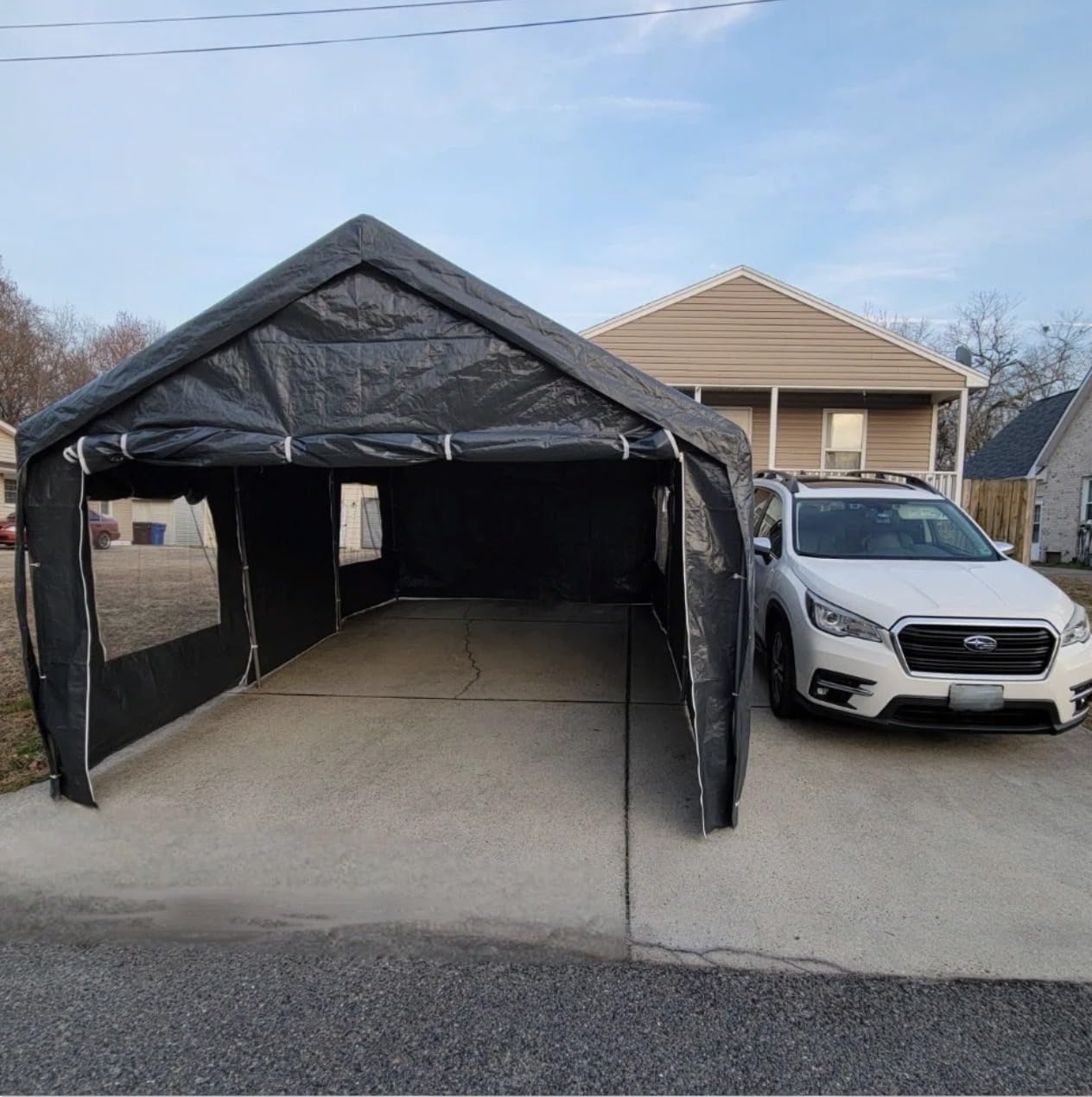 AirWire 12x20 FT Heavy Duty Metal Carport, Portable Car Tent Canopy with Roll-Up Windows & Side-Opening Door, Enclosed Car Ports Garage Shelter with Reinforced Base for Truck, Boat customer photo 1