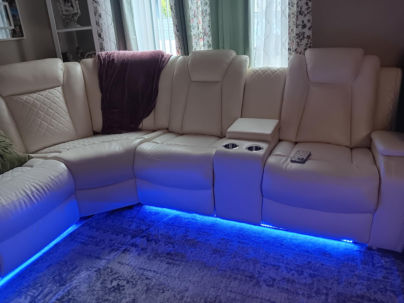 A Ainehome Power Recliner Sectional Sofa Set with LED Light, Leather Reclining Sectional Couches Corner Sectional Sofa Set with 2 Recliner Seats for Living Room with Cup Holder, Storage Console, Black customer photo 2