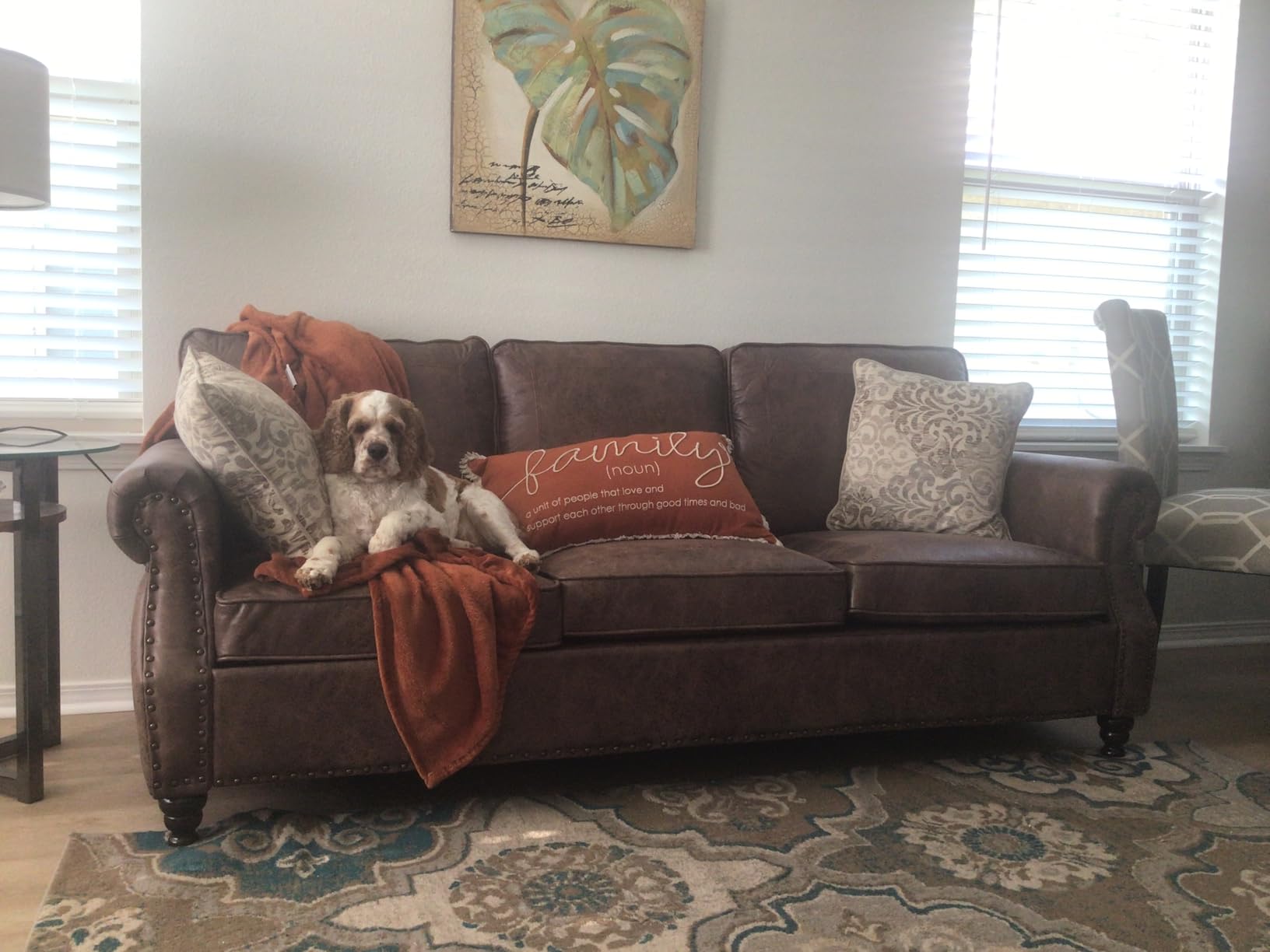 WILLOVE Faux Leather Sofa, Mid Century Modern Couch with Rolled Arm & Nailhead Trim for Living Room, Office - Retro Brown customer photo 1