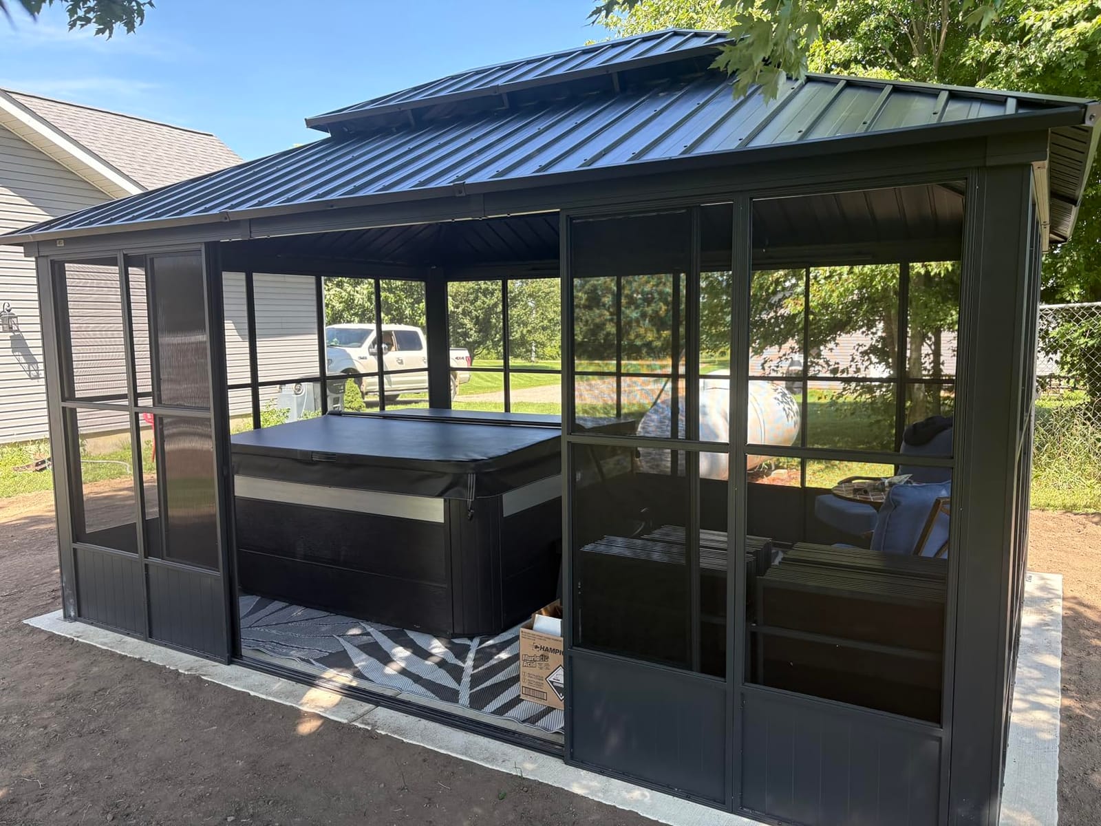 PURPLE LEAF Screened Gazebo 12' x 20' Outdoor Solarium, Grey | Built To Last Outdoors, Sliding Doors on Front & Back, Removable PC Panels, High-Density Mesh, Customize Your Space customer photo 2