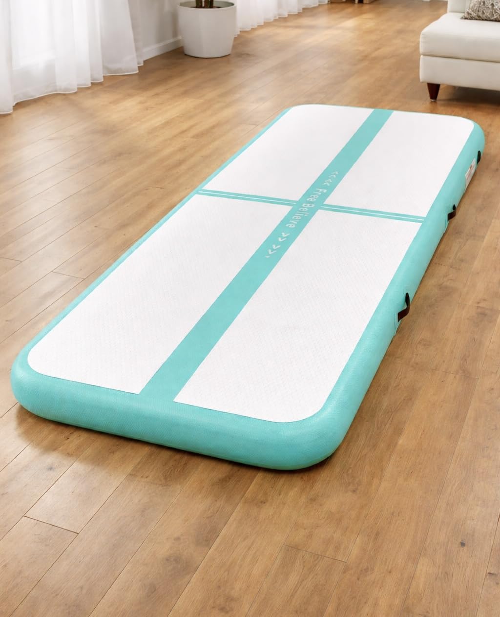 FINCOME Inflatable Gymnastics Air Mat Tumble Track Mats for Home with Pump 10/13/16/20ft Tumbling Mat for Training Cheerleading Yoga Home 4 or 6 Thick Air Mat Indoor Outdoor Waterproof Durable PVC customer photo 1