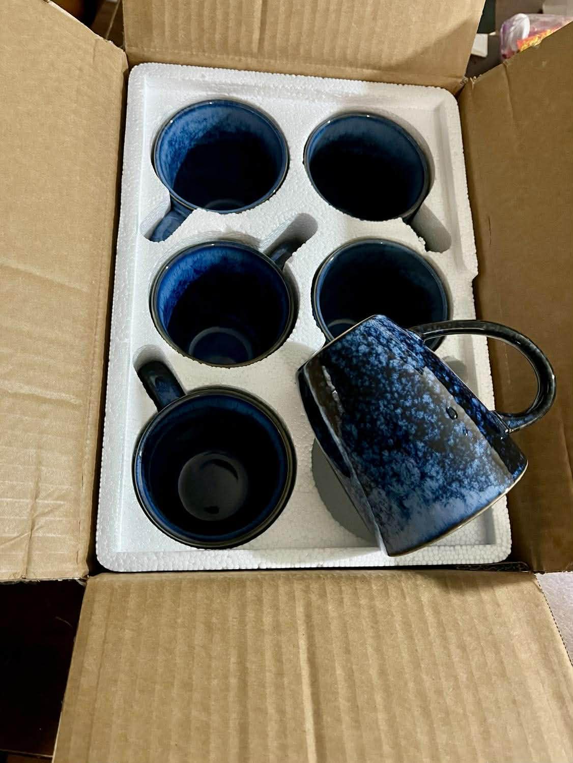 vancasso STARRY Ceramic Coffee Mug Set of 6, 16 Oz Tea Cups with Handle for Latte, Tea, Cappuccino, Milk, Cocoa, Microwave&Dishwasher Safe, Blue customer photo 2
