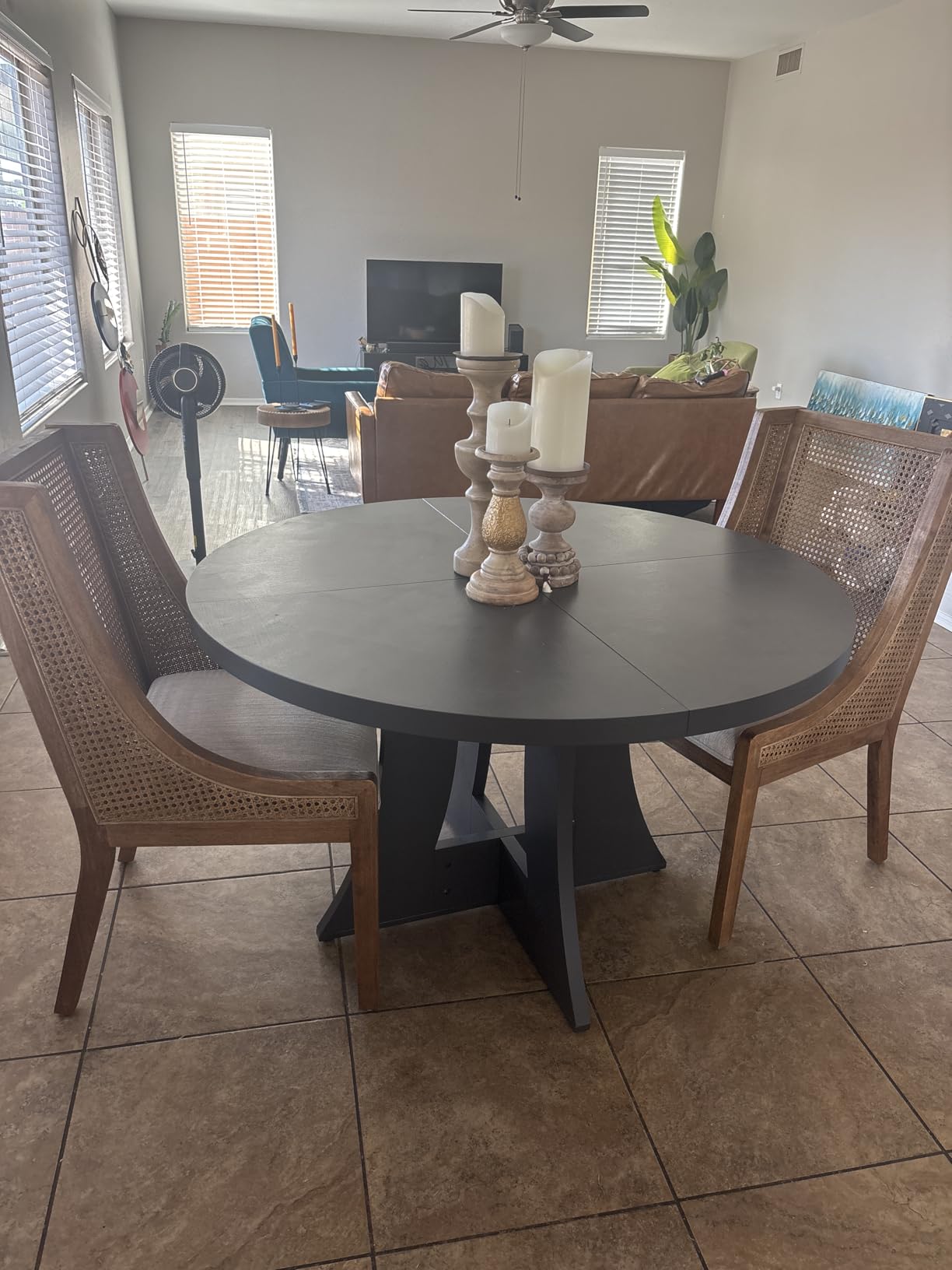 Christopher Knight Home Yone Dining Chairs Set of 2, Modern Dining Chair with Fabric Upholstery, Rubberwood Frame Kitchen Chairs with Cane Webbing, Extra Seat for Dining Room, Beige + Brown customer photo 1