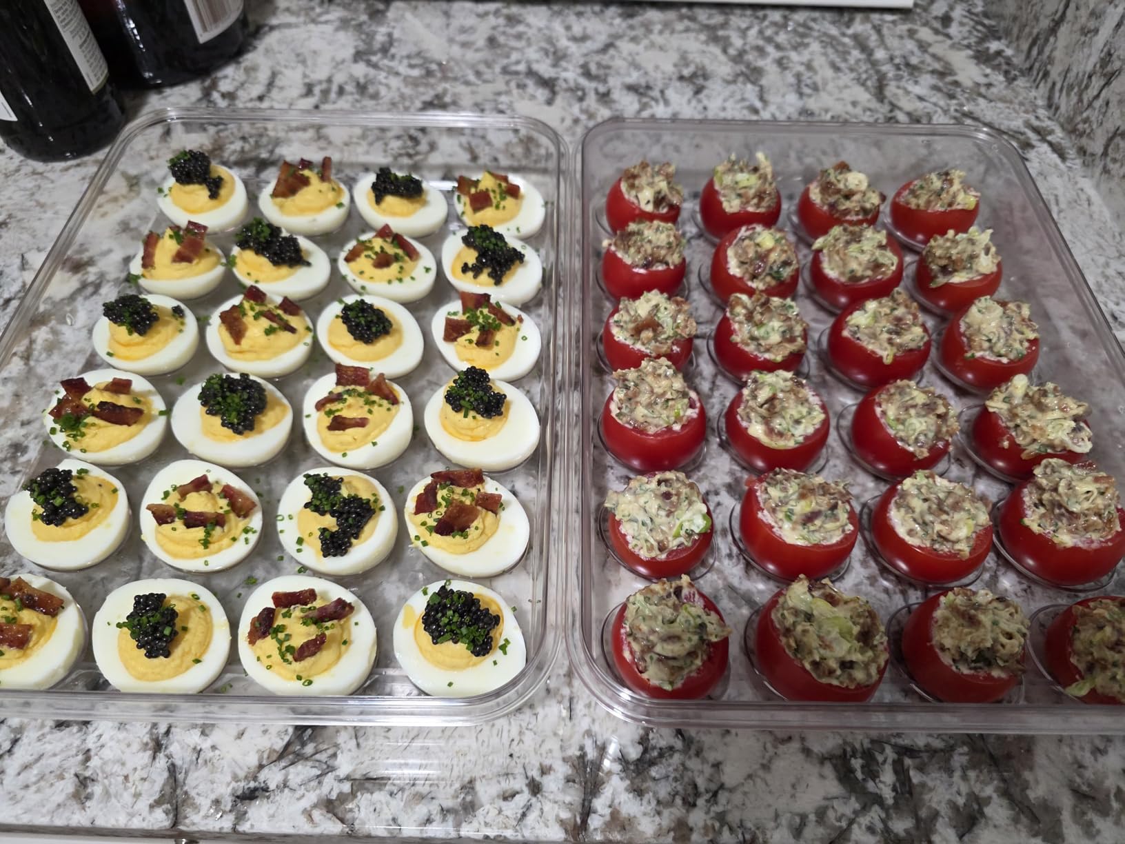 MesRosa 2 Pack Deviled Egg Containers with Lid and Hidden Durable Handle | Clear Plastic Deviled Egg Carrier Storage 48 Eggs, Stackable Egg Holder for Fridge, Portable Tray Platter for Party -White customer photo 2