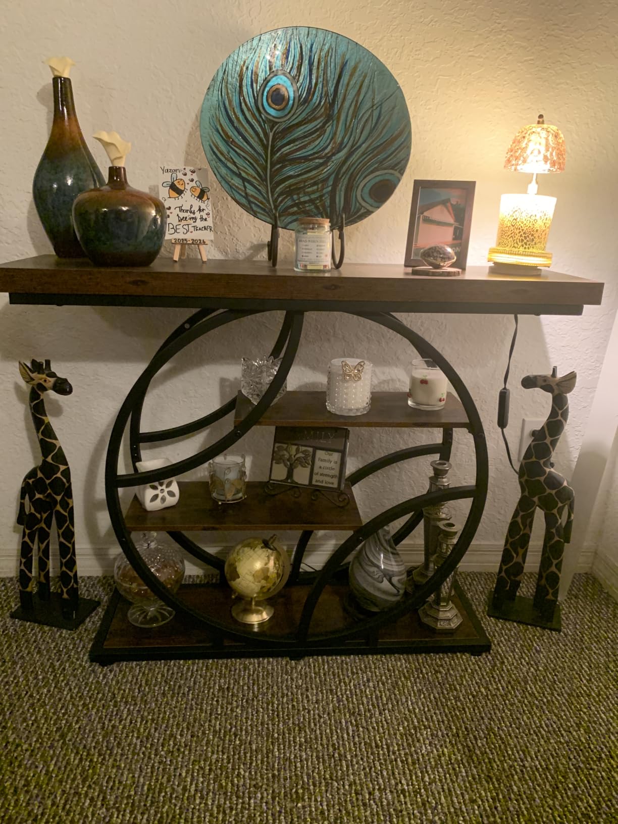 Huuger 41.3 Inch Entryway Table with Artistic Curved Metal Frame, Sofa Table | Modern Console Tables, Entrance Table for Entryway, Hallway, Entrance, Foyer, Living Room, O-Shaped Metal Frame, Rustic Brown customer photo 1
