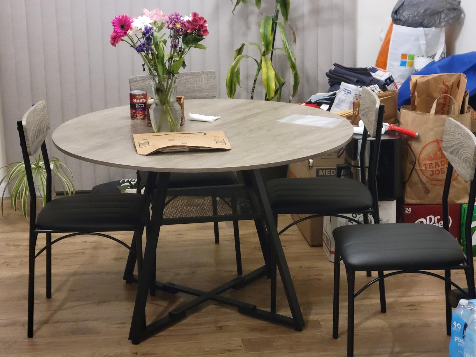 Round Dining Table Set for 4, Kitchen Table and Chairs for 4, Circle Table Round Pedestal Dining Room Dinner Dinette Table Set, 5 Piece Space Saving Wood, Vintage, 42In customer photo 1