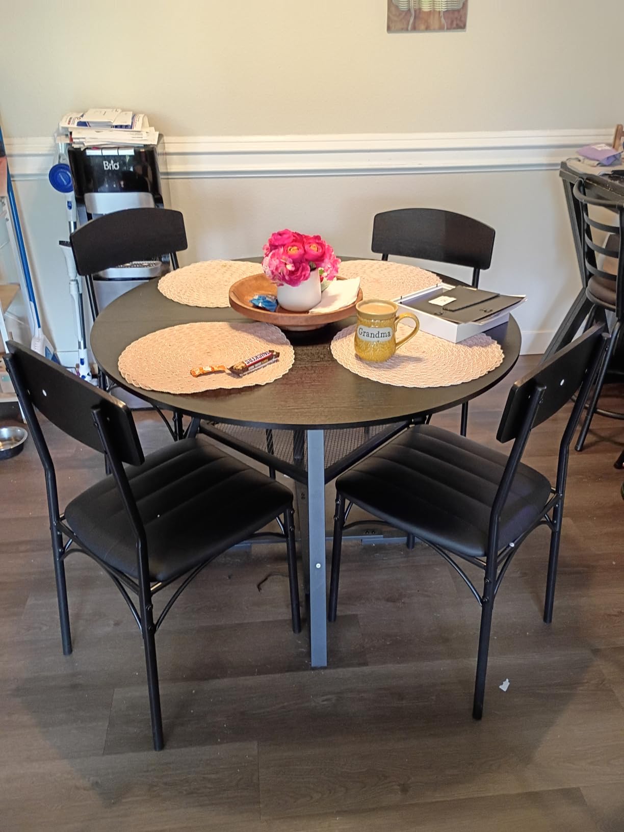 Round Dining Table Set for 4, Kitchen Table and Chairs for 4, Circle Table Round Pedestal Dining Room Dinner Dinette Table Set, 5 Piece Space Saving Wood, Vintage, 42In customer photo 2