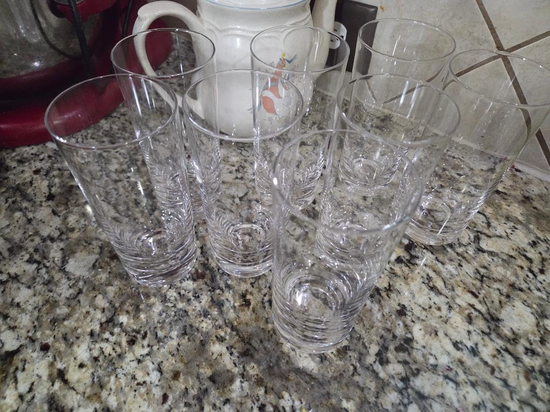 Drinking Water Glass Cups Set, Crystal Clear Ribbed Glass Set of 8, 17oz & 12oz | Unique Design Vintage Cocktail Glass, Tall Glass Cups Ideal for Iced Coffee, Whiskey, Mixed Drinkware customer photo 1