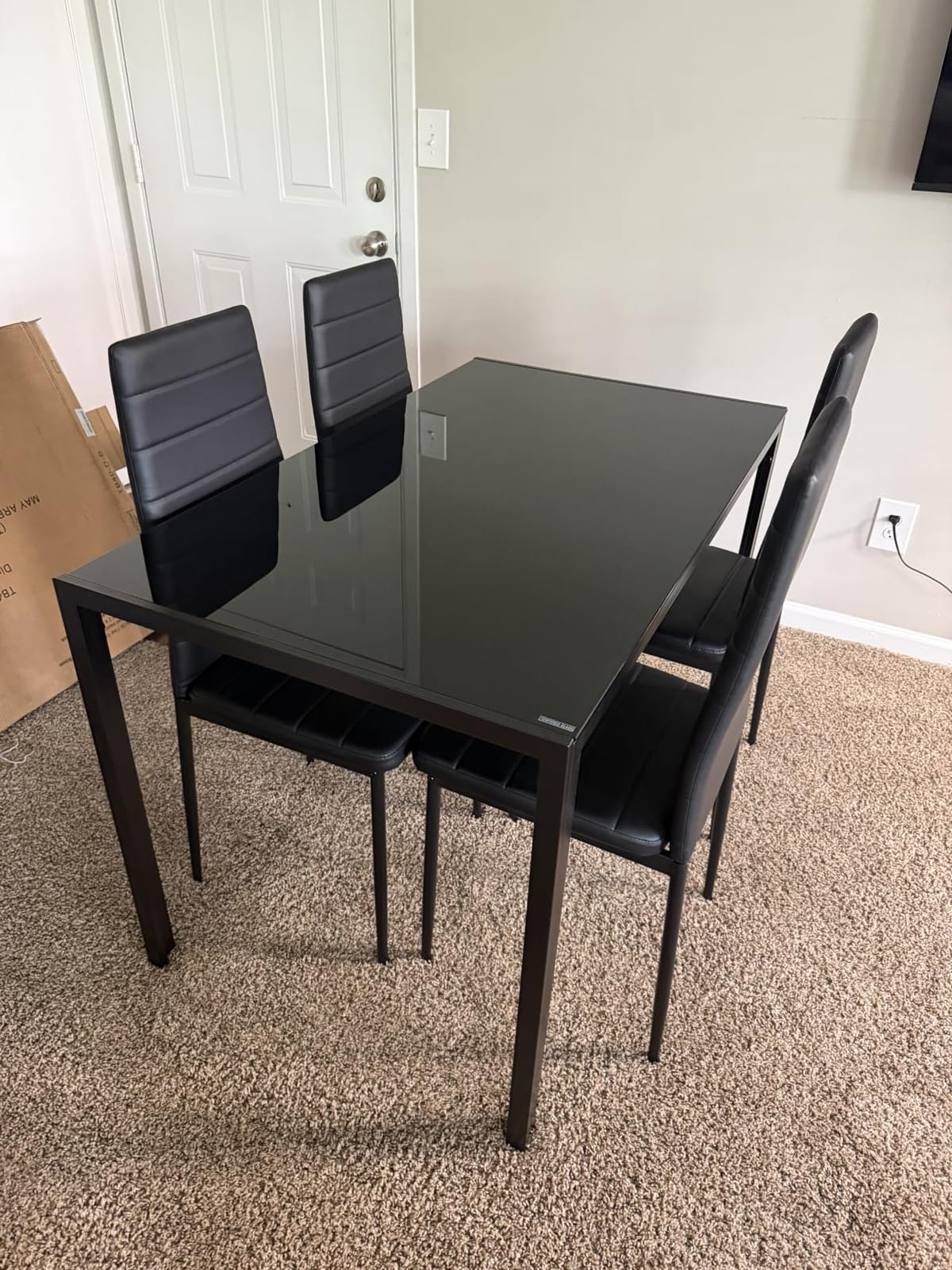 Bealife Kitchen Dining Table Set for 4, Tempered Glass 5 Piece - Black | PU Leather Modern Dining Room Furniture, Space Saving Table and Chairs Set for Home, Kitchen, Living Room, Dining Room customer photo 1