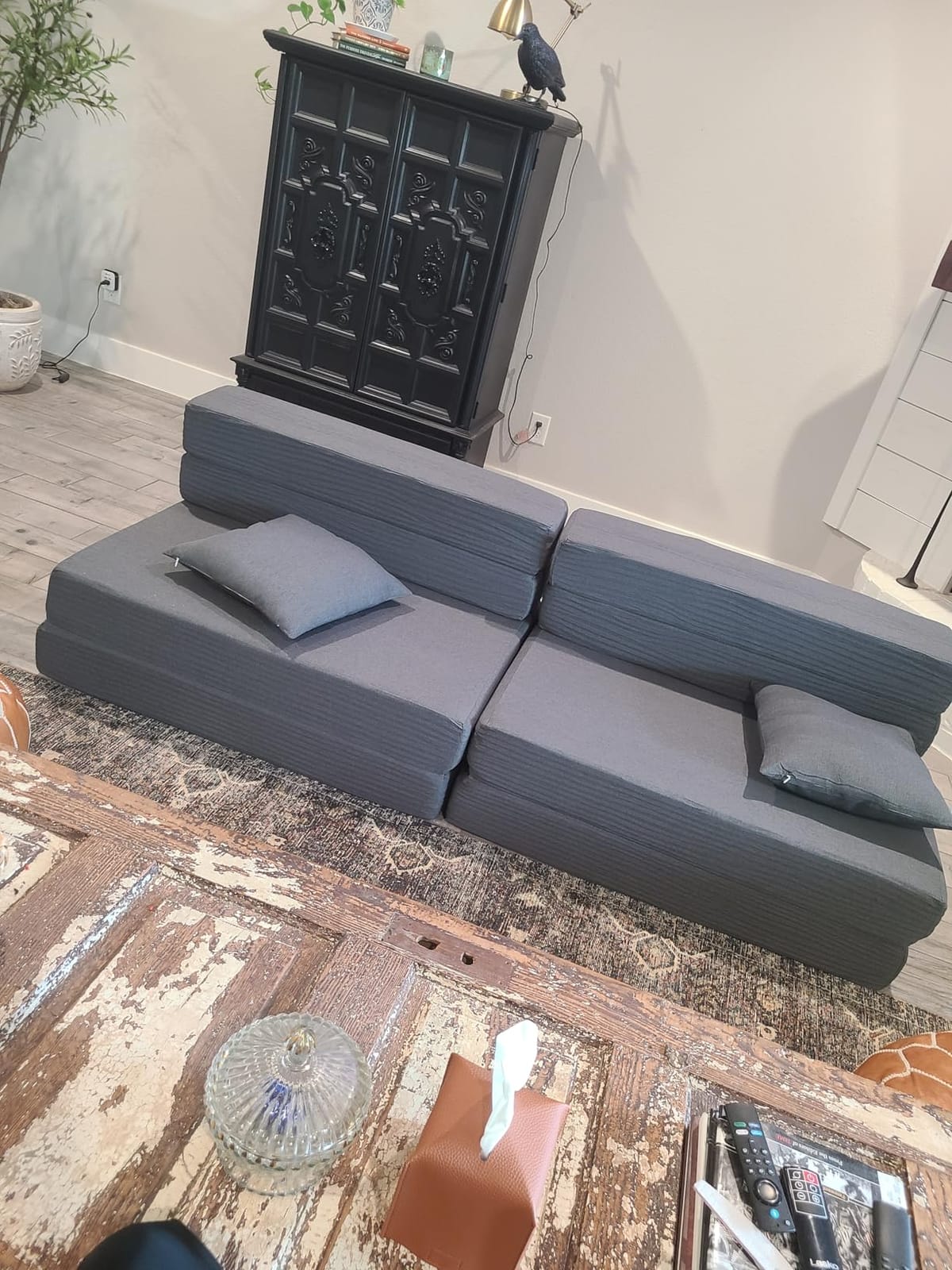 JKMAX Twin Size Folding Sofa Bed - 4 in 1 Convertible Sleeper Chair with Pillow - High Density Memory Foam Futon Couch - Foldable Bed for Living Room Bedroom (Dark Grey) customer photo 2