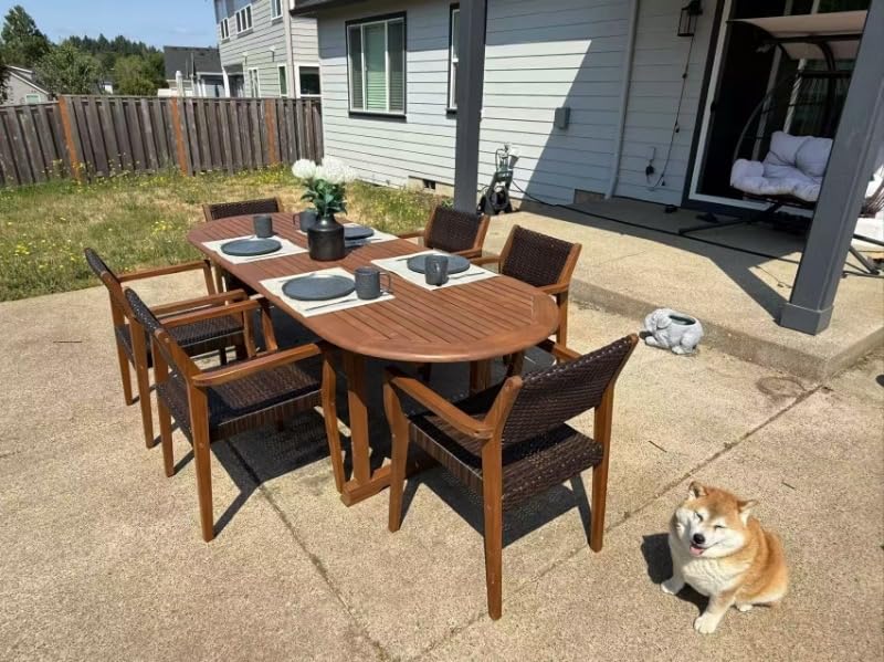 PHI VILLA Outdoor Dining Set for 8, Expandable Acacia Wood Table & Chairs | 9pc teak patio furniture set. Large farmhouse set for deck, porch, backyard customer photo 1
