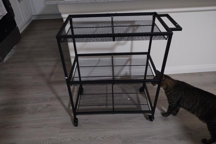 3 Tier Rolling Utility Kitchen Cart, Heavy Duty Wire Rolling Cart on Wheels, Commercial Metal Serving Carts with Handle, Kitchen Island Plant Shelf Food Storage Trolley for Laundry, Office, Garage customer photo 2