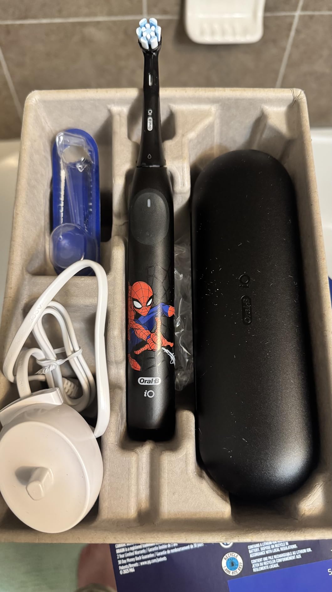 Oral-B iO Kids Limited Rechargeable Electric Powered Toothbrush, Spiderman with 1 Gentle Care Brush Head - Automatic Pressure Sensor to Protect Gums - 3 Cleaning Settings - 2 Min Music Timer customer photo 2
