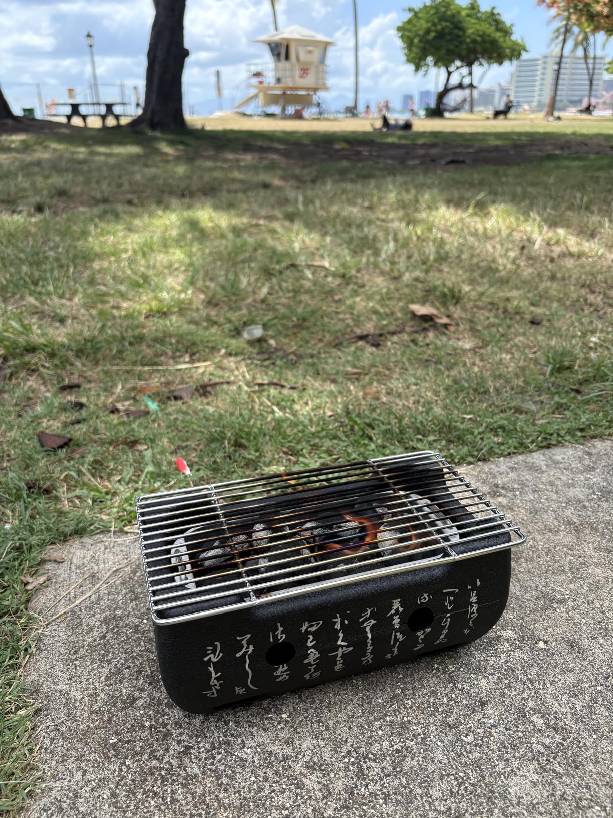 Japanese Hibachi Grill, Portable Tabletop Yakitori Charcoal Grill for Indoor Outdoor BBQ with Wooden Base & Cooking Grate customer photo 2