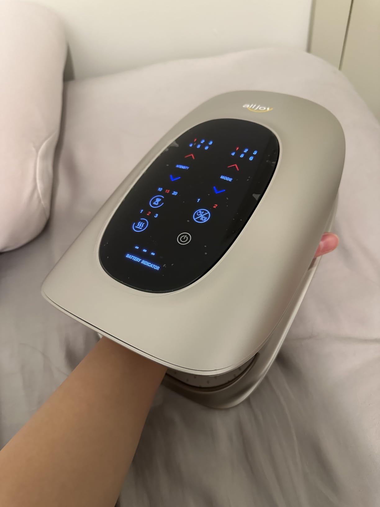 ALLJOY Hand Massager with Heat and Compression, Knuckle Stretching and Hand Massage, 6 Modes 6 Intensities 3 Heat for Arthritis and Carpal Tunnel Relief, Gifts for Women Men(White) customer photo 2