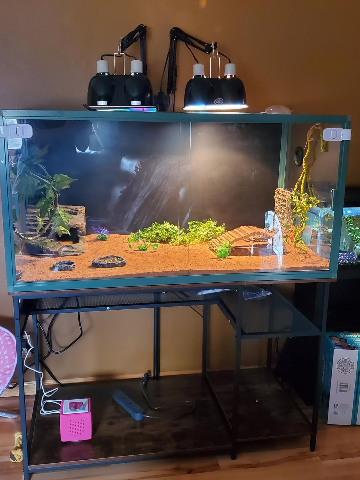 120 Gallon Fish Tank Stand with Power Outlets, Heavy Duty Large Aquarium Stand with Light, Double Reptile Tank Turtle Terrariums Table for Fish Tank Accessories Storage, 1100LBS Capacity customer photo 2