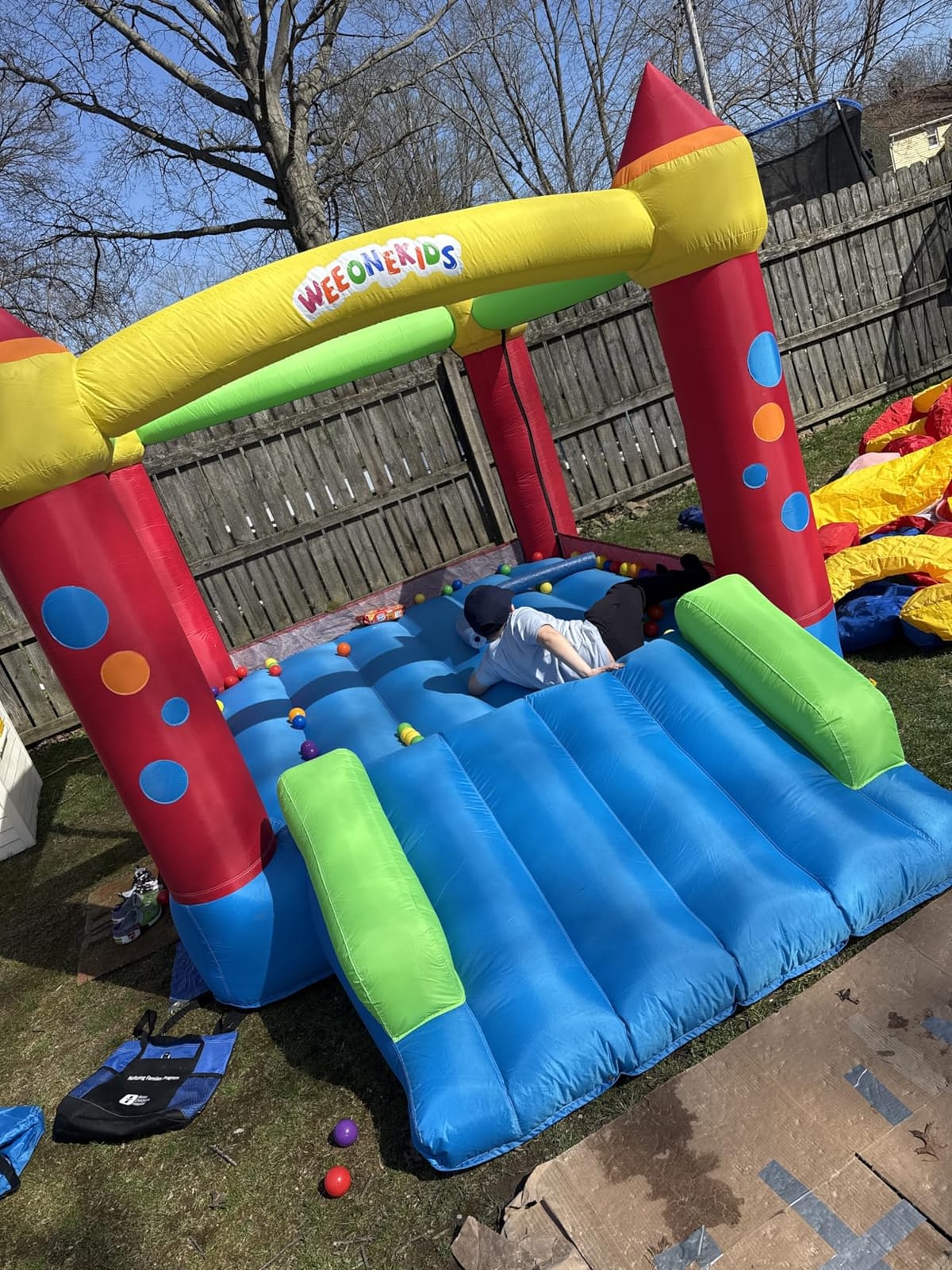 WeeOneKids Air Bounce House, Inflatable Bouncer with Air Blower and Slide, Jumping Family Backyard Bouncy Castle with Extra Thick Material (Red Yellow&Blue) customer photo 1