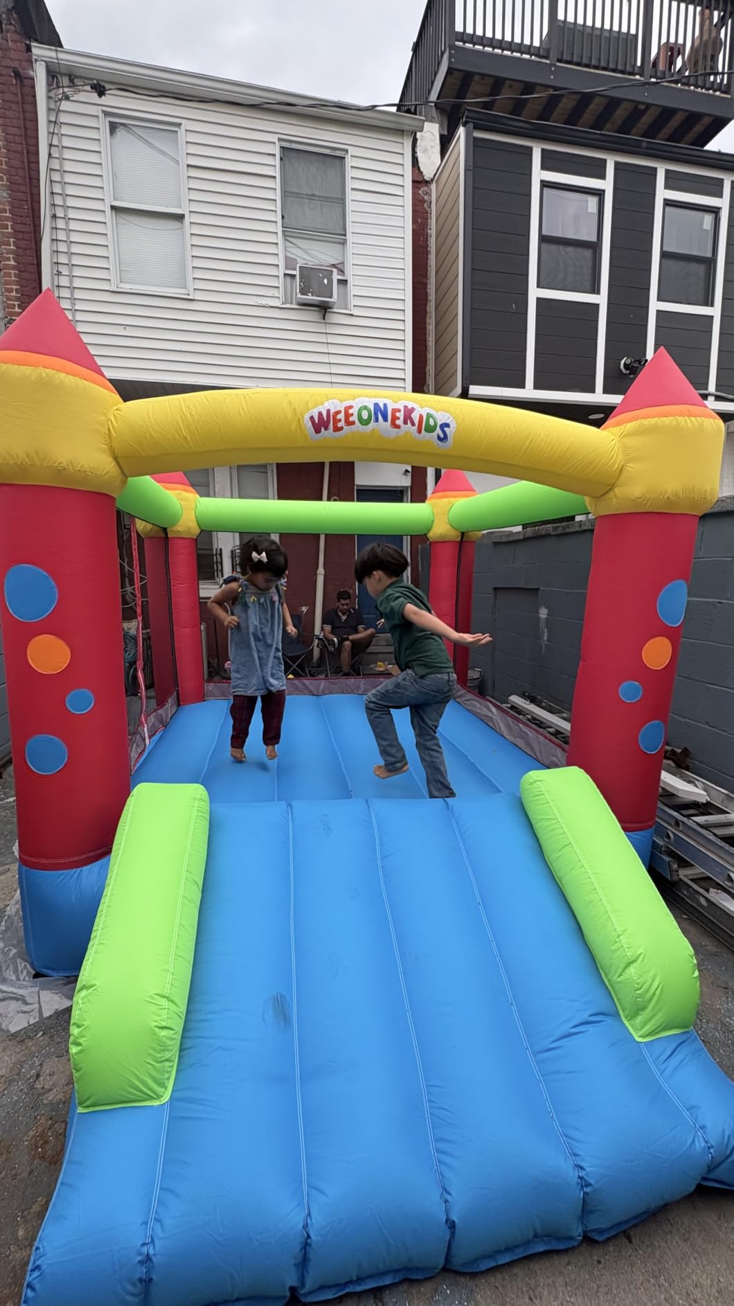 WeeOneKids Air Bounce House, Inflatable Bouncer with Air Blower and Slide, Jumping Family Backyard Bouncy Castle with Extra Thick Material (Red Yellow&Blue) customer photo 2