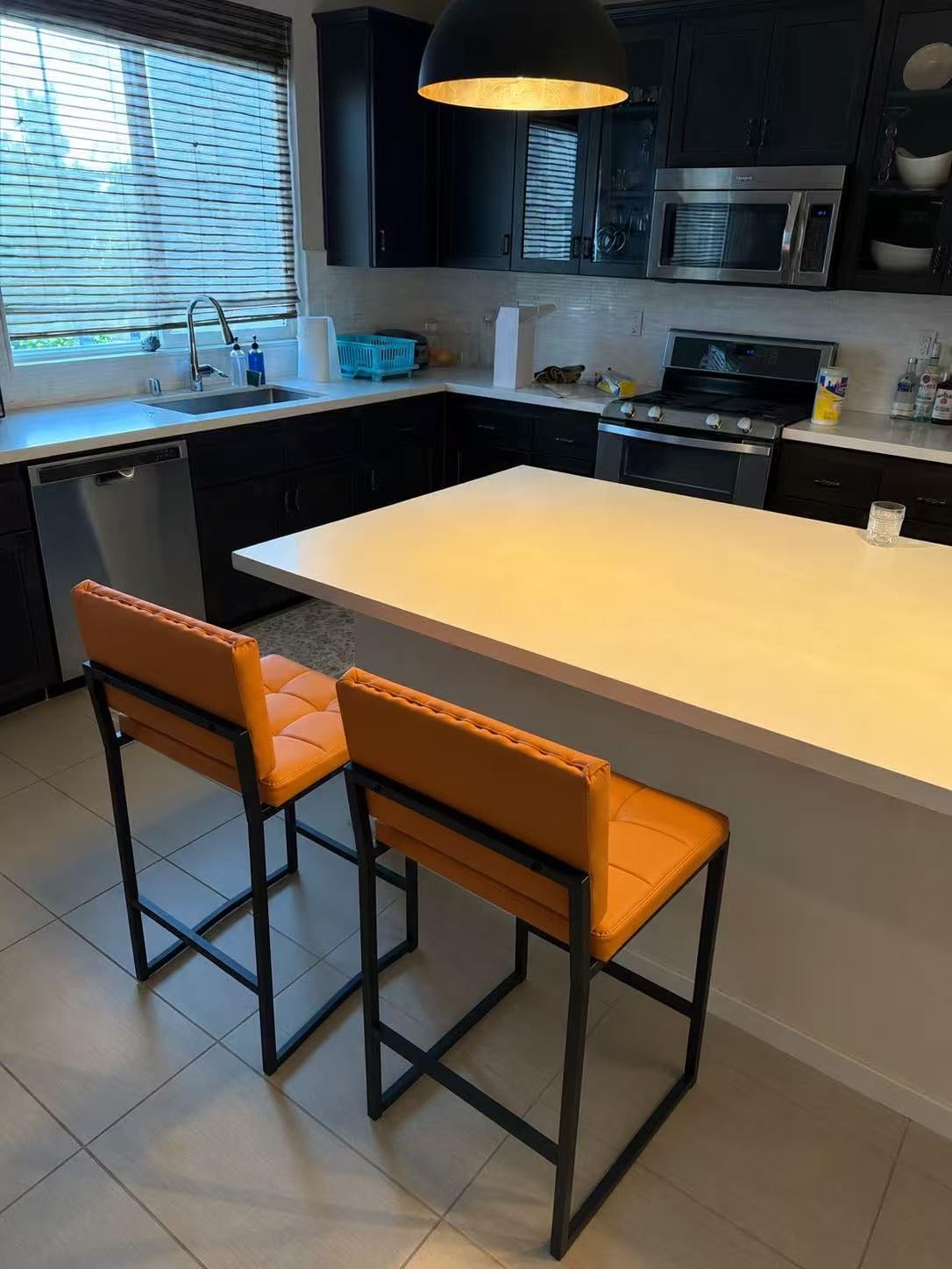 Bar Stools Set of 4, Modern Counter Height Bar Stools, Coffee, 24